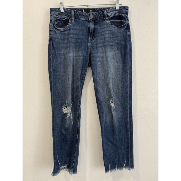 Kut from the Kloth Jeans Women Size 10 Blue Reese Ankle Straight Leg Distressed - Picture 1 of 6
